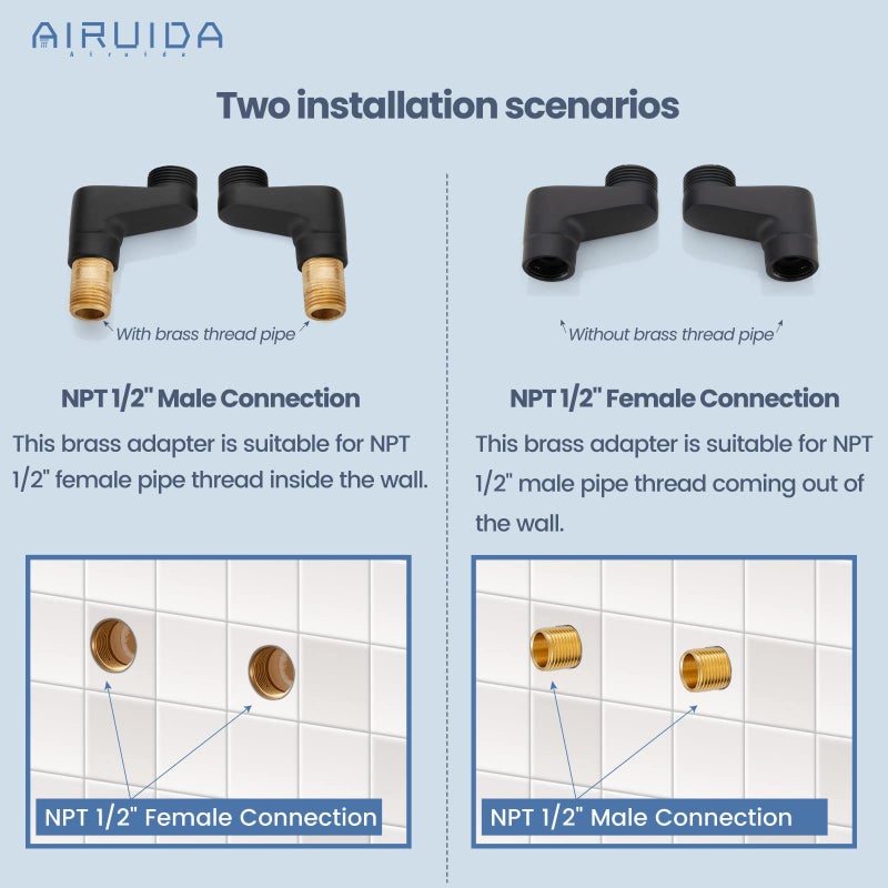 Airuida Matte Black Wall Mount Kitchen Faucet, 6 Inch(15cm) Spout Wall Mount Laundry Sink Faucet, Adjustable Center Double Handles Hot and Cold Water Mixer Tap 360 Rotatable Restaurant Faucet - Image 5